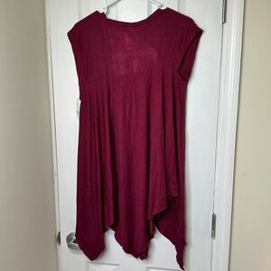 Laura Janelle Womens Sharkbite Hem Tunic Top Berry Wine Red Asymmetrical S/M NEW